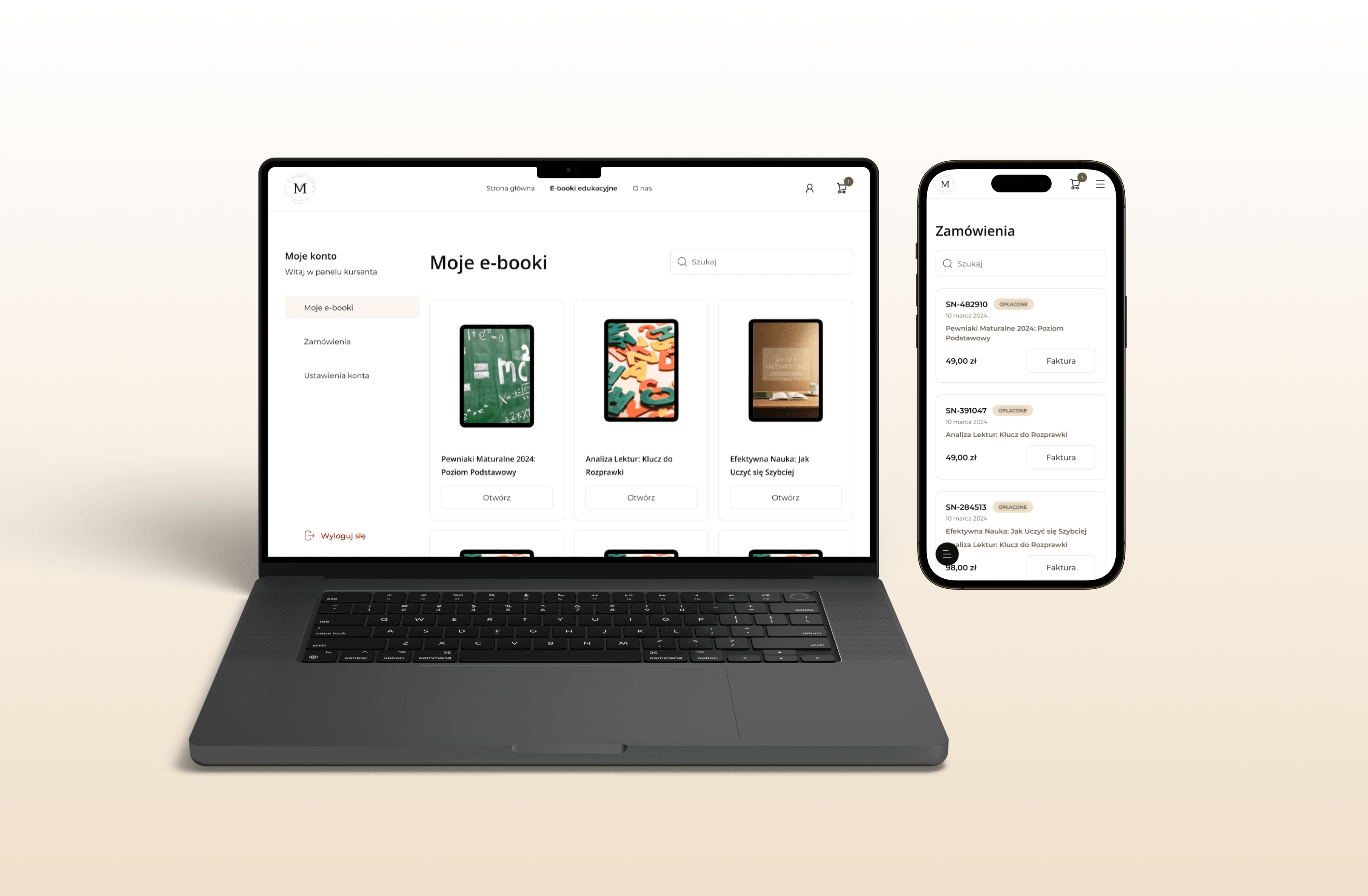 Widoki desktop i mobile projektu Akademia