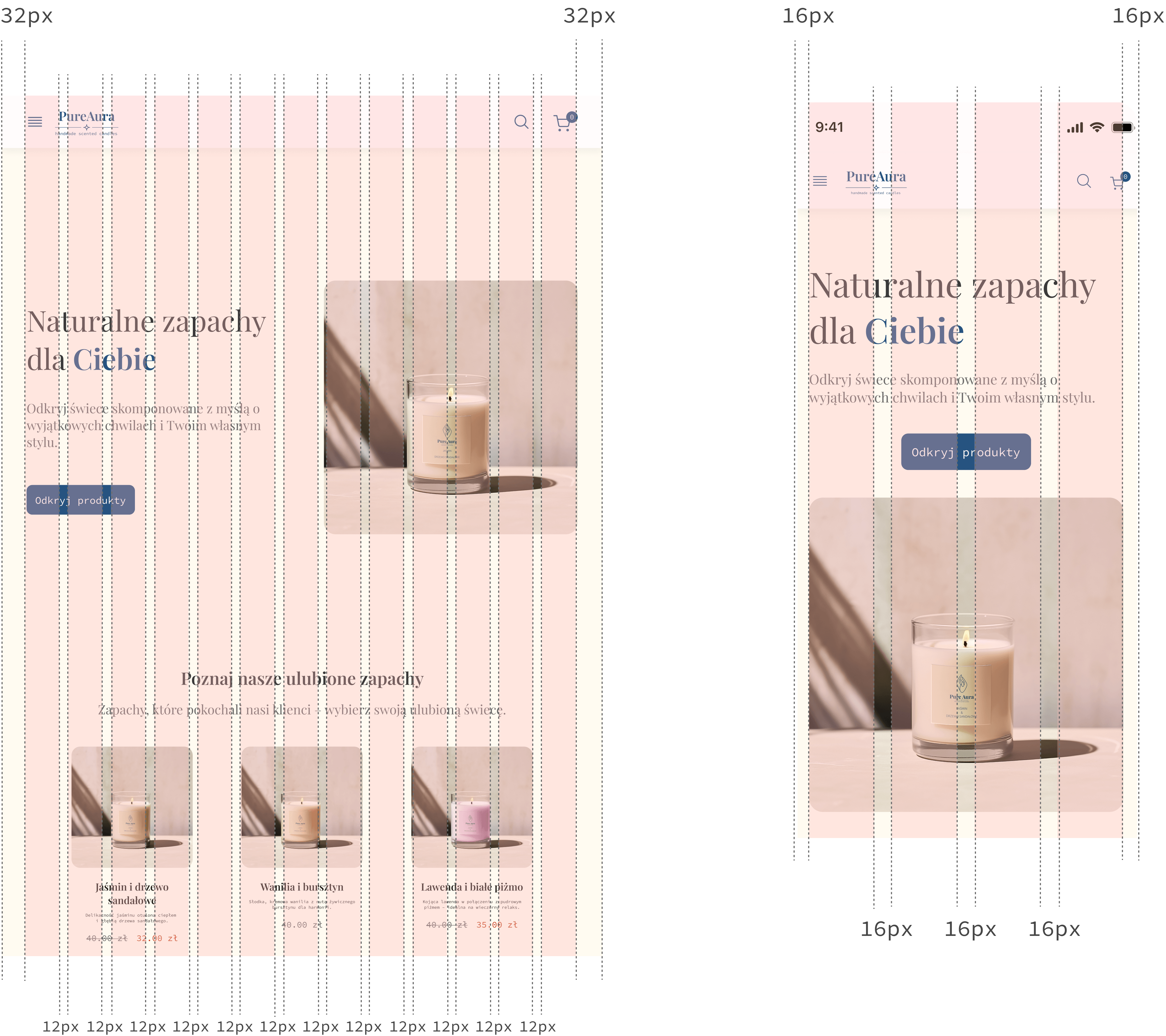 Mobile i tablet grid projektu AuraPura