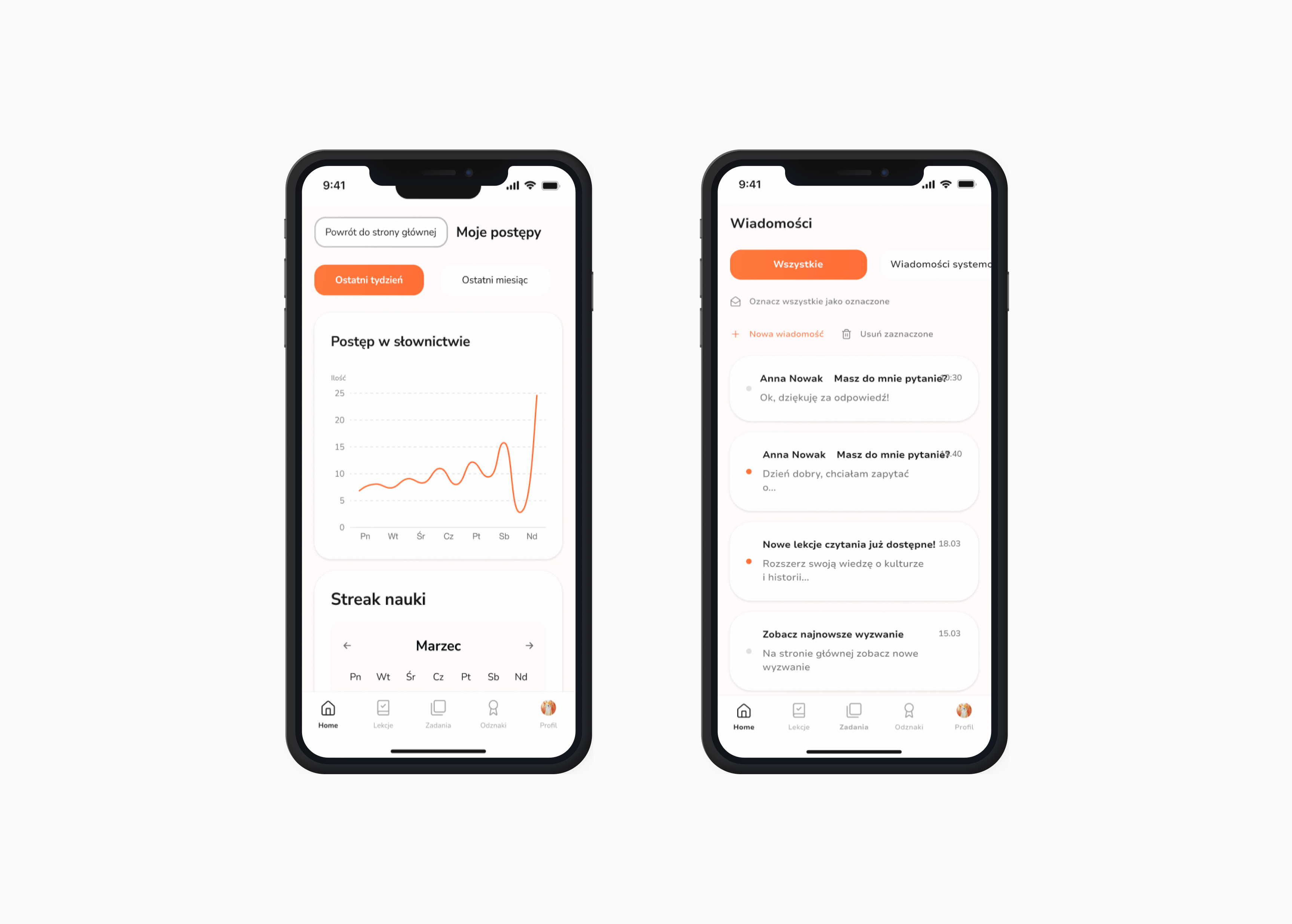 Widok stylu wizualnego aplikacji Mova