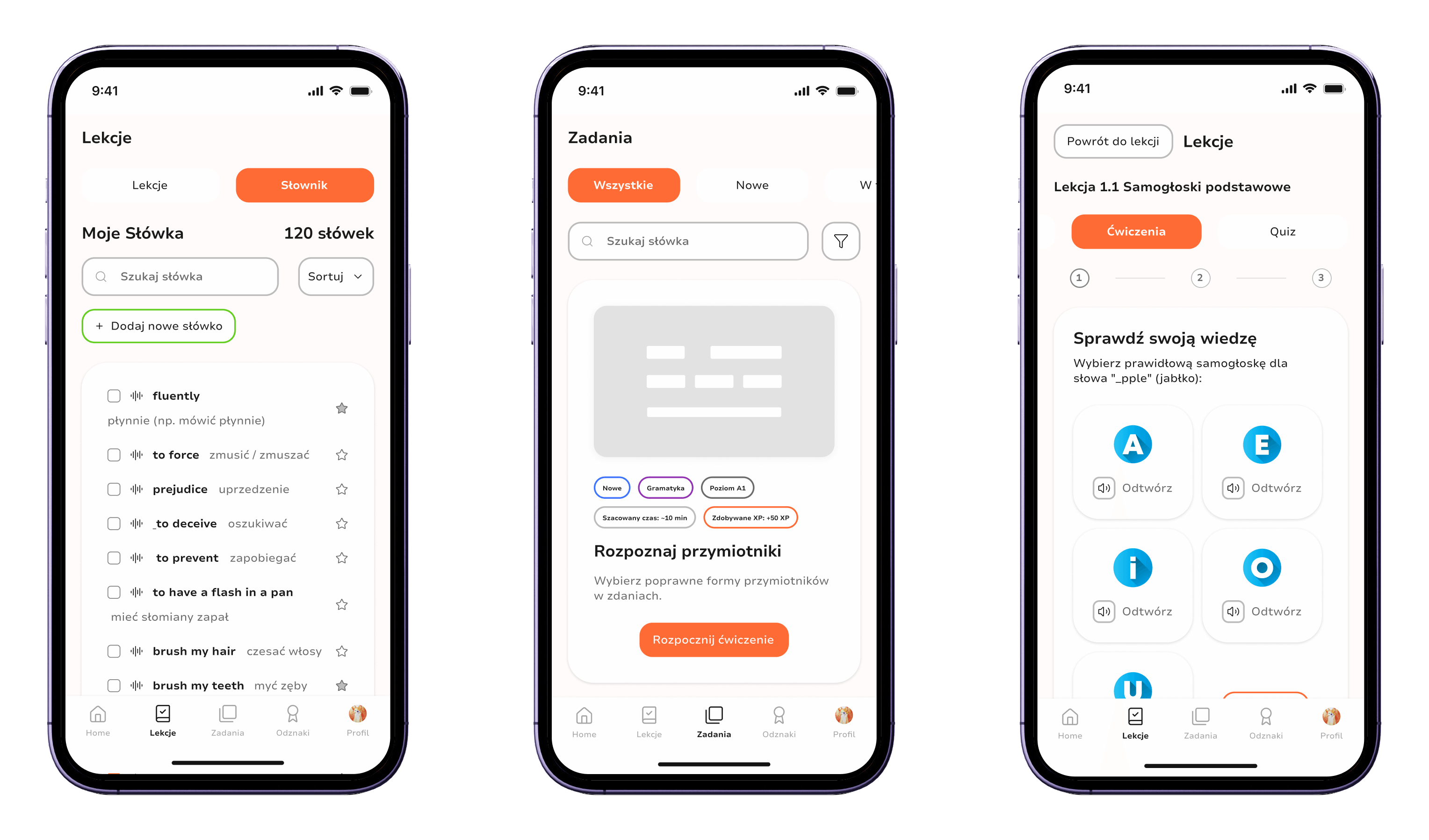 Ekrany i artefakty procesu projektowego Mova