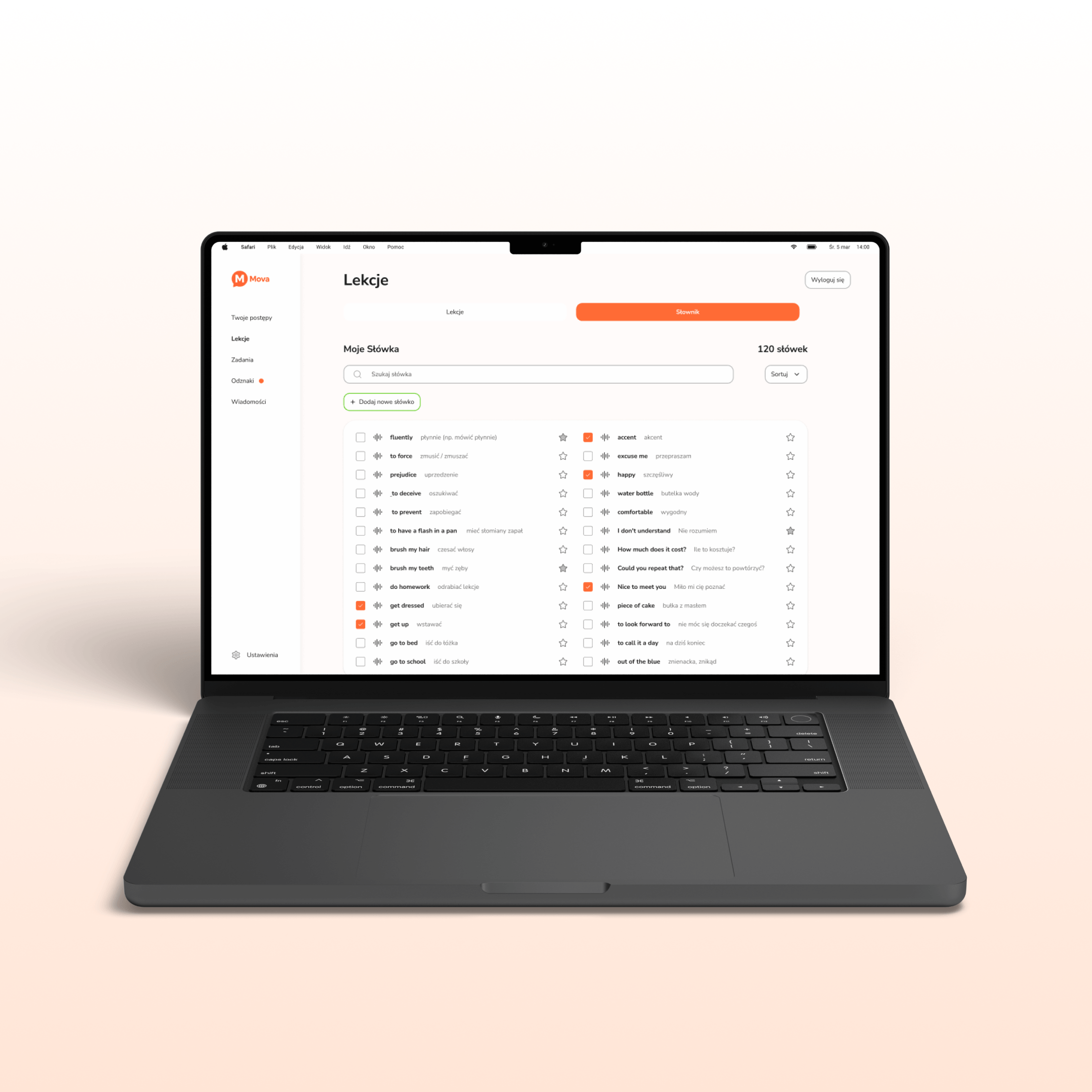 Widok aplikacji Mova w wersji webowej