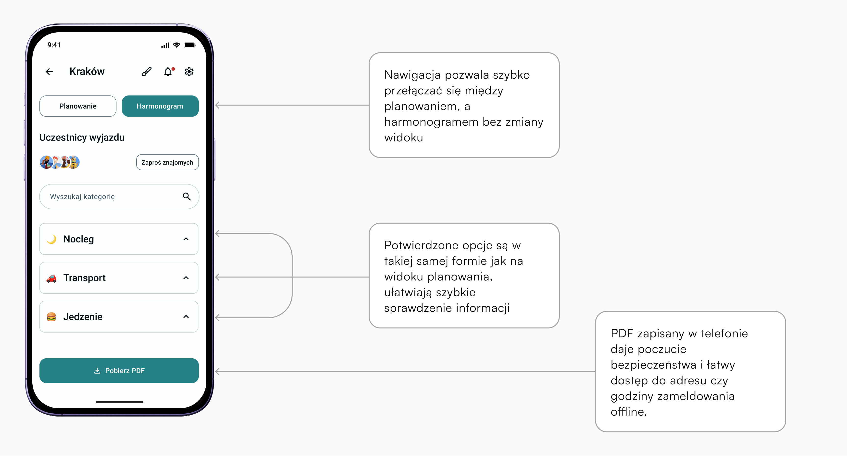 Widok harmonogramu wyjazdu